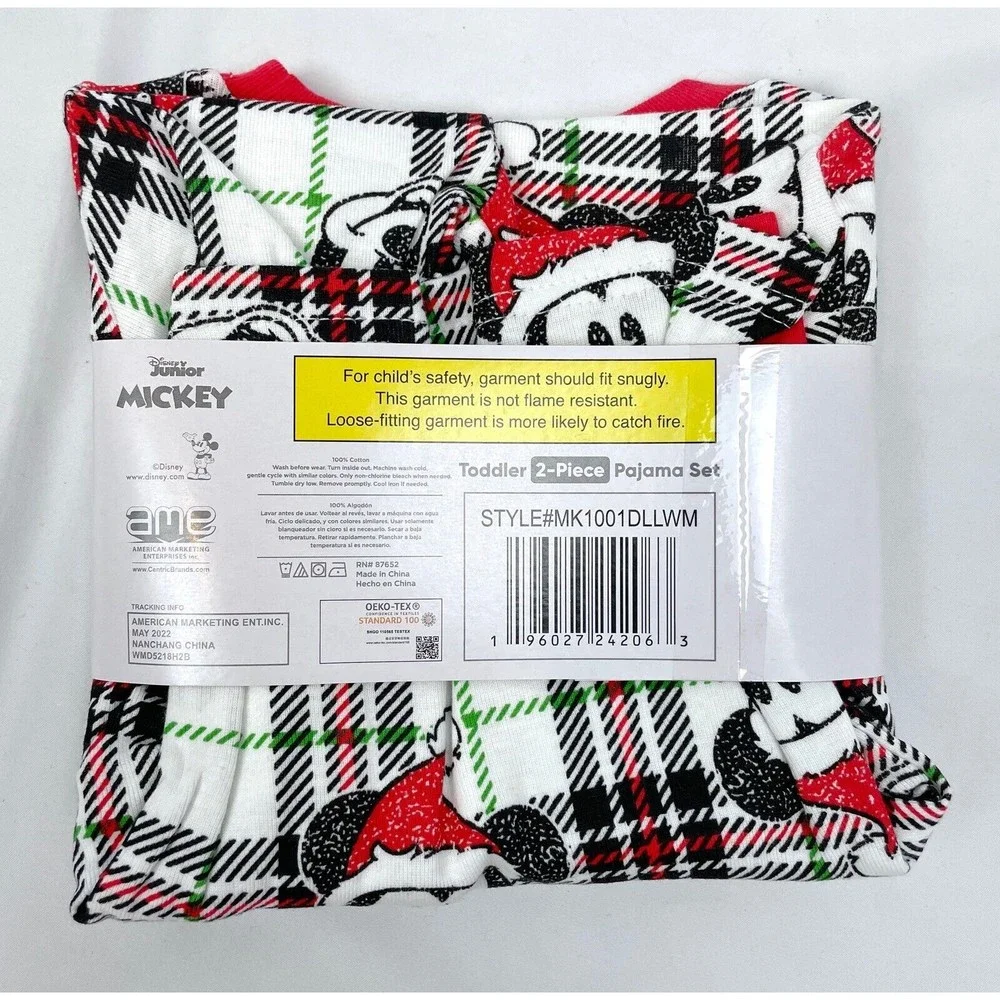 New Disney Mickey Mouse White Holiday 2pc Pajama PJ Set Long Sleeve‎ Pants 3T
